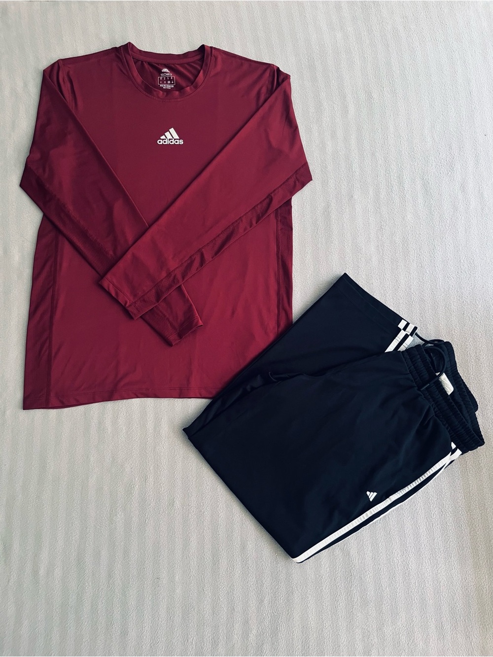 adidas Maroon Long-Sleeve Athletic Tee with White Logo